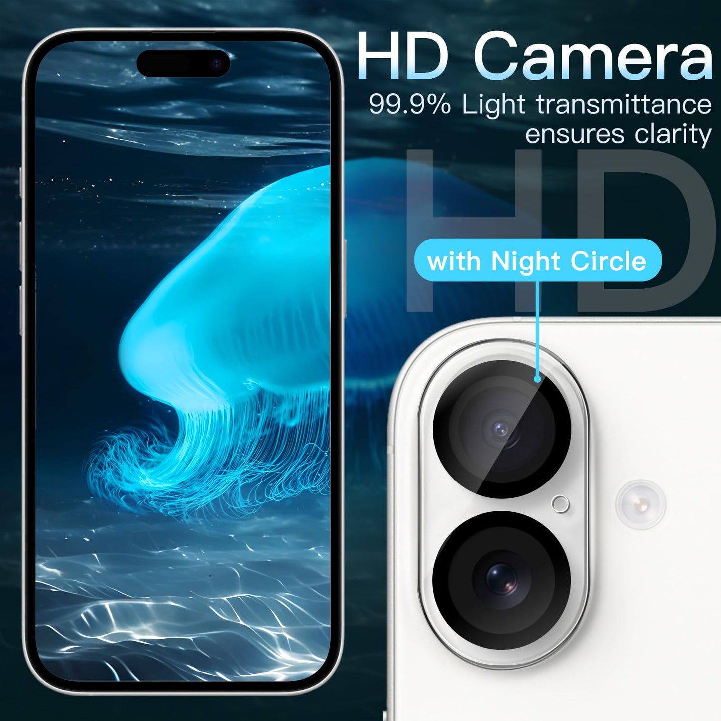 JETech Camera Lens Protector for iPhone 15 6.1-Inch and iPhone 15 Plus 6.7-Inch, 9H Tempered Glass, Anti-Scratch, Case Friendly, Does Not Affect Night Shots, HD Clear, 3-Pack
