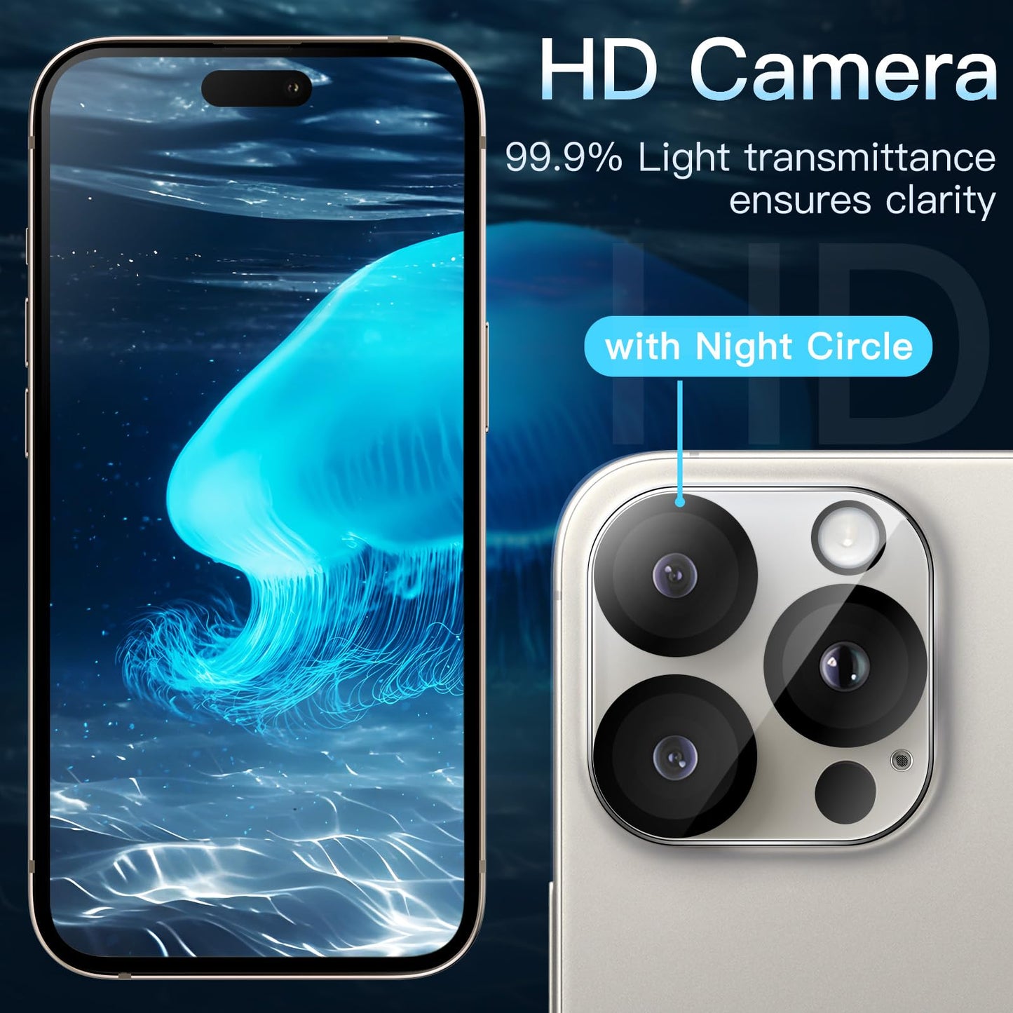 JETech Camera Lens Protector for iPhone 15 6.1-Inch and iPhone 15 Plus 6.7-Inch, 9H Tempered Glass, Anti-Scratch, Case Friendly, Does Not Affect Night Shots, HD Clear, 3-Pack