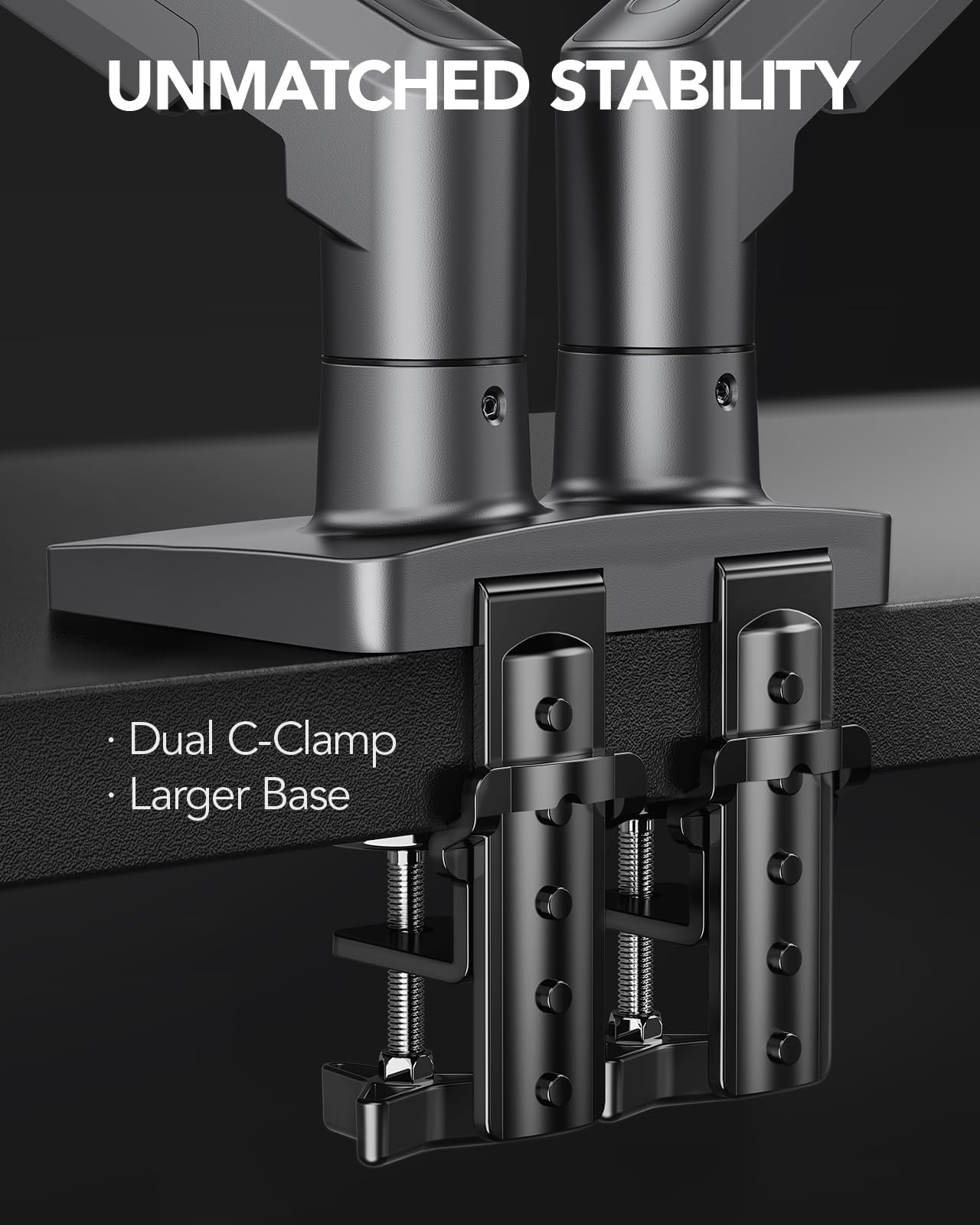 HUANUO FlowLift™ Dual Monitor Stand, Fully Adjustable Gaming Monitor Desk Mount for 13–32″ Computer Screens, Full Motion VESA 75x75/100x100 with C-Clamp & Grommet Base, Each Arm Holds 4.4 to 19.8 lbs