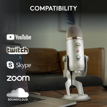 Logitech Creators Blue Yeti USB Microphone for PC, Mac, Gaming, Recording, Streaming, Podcasting, Studio and Computer Condenser Mic with Blue VO!CE effects, 4 Pickup Patterns, Plug and Play - Blackout