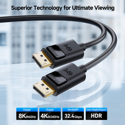 Cable Matters [VESA Certified] 32.4Gbps DisplayPort 1.4 Cable - 6ft, Support 8K 60Hz, 4K 240Hz DisplayPort Cable 1.4 with FreeSync, G-SYNC and HDR for Gaming Monitor, PC, RTX 4080/4090, RX 6800/6900