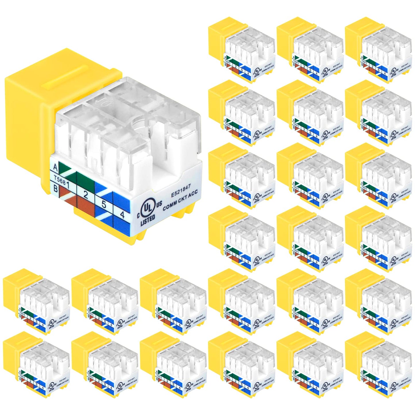 VCE UL Listed 10Gbps Cat6 Keystone Jack Insert 25-Pack, 90 Degree Punch Down RJ45 Keystone Jack Adapter Slim Profile Blue