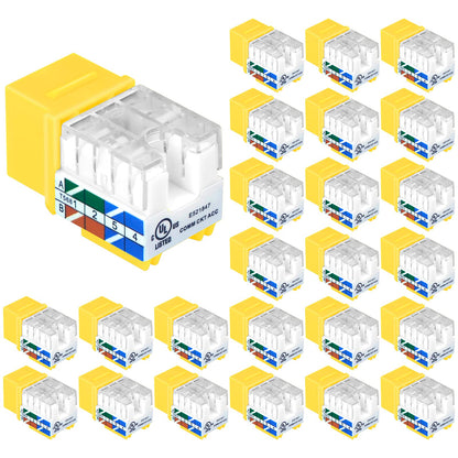 VCE UL Listed 10Gbps Cat6 Keystone Jack Insert 25-Pack, 90 Degree Punch Down RJ45 Keystone Jack Adapter Slim Profile Blue
