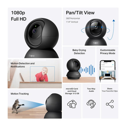TP-Link Tapo Pan/Tilt Security Camera for Baby Monitor, Pet Camera w/Motion Detection, 1080P, 2-Way Audio, Night Vision, Cloud & SD Card Storage, Works with Alexa & Google Home (Tapo C200)
