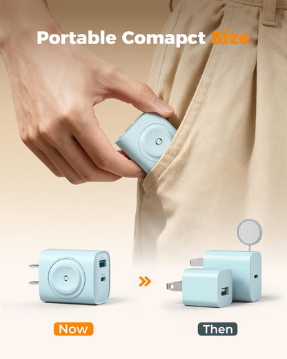 Charging Blocks for Apple Watch, 3-in-1 PD 20W USB C Charger Block with Built-in Wireless Smart Watch Charging, Dual Ports Wall Charger Compatible with iPhone,AirPods,iWatch