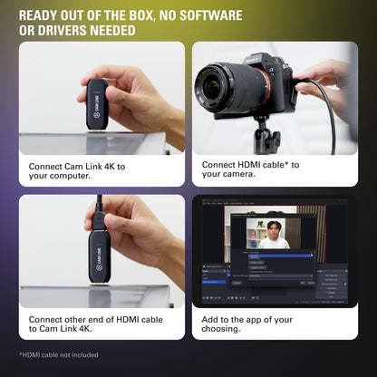 Elgato Cam Link 4K – External Capture Card for DSLR & Camcorder, ActionCam as Webcam, Meet/Stream/Record in 1080p60 or 4K30/4K60, Easy Connect for OBS/Zoom/Discord – HDMI to USB 3.0, PC/Mac/iPad