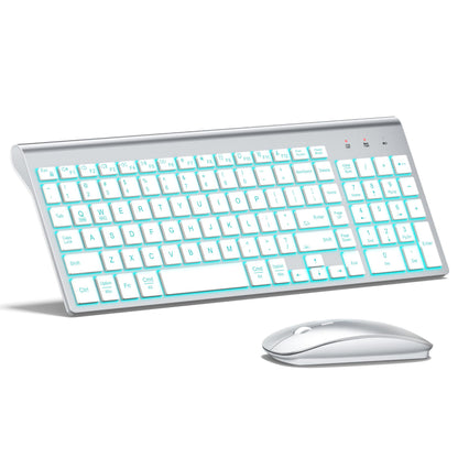 TopMate Wireless Keyboard and Mouse Ultra Slim Combo, 2.4G Silent Compact USB 2400DPI Mouse and Scissor Switch Keyboard Set with Cover, Batteries Included, for PC/Laptop/Windows/Mac - White