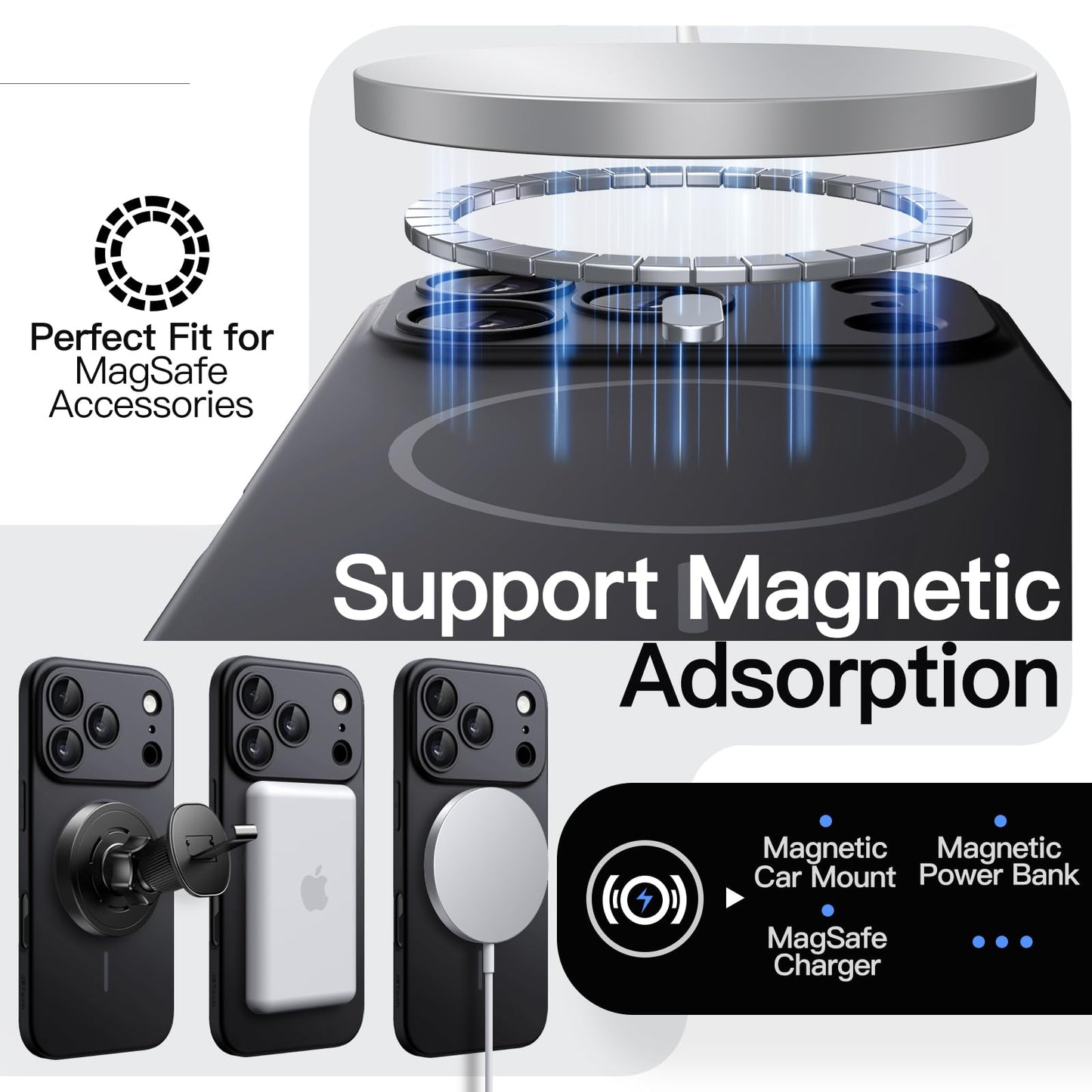 JETech Magnetic Slim Case for iPhone 17 Pro Max 6.9-Inch, Compatible with MagSafe, Ultra-Thin Lightweight Minimalist Phone Cover with Matte Finish and Full Camera Lens Protection (Black)