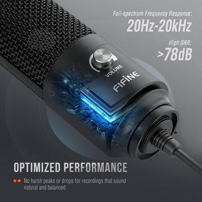 FIFINE USB Microphone, Metal Condenser Recording Microphone for MAC OS, Windows, Cardioid Laptop Mic for Recording Vocals, Voice Overs, Streaming, Meeting and YouTube Videos-K669B