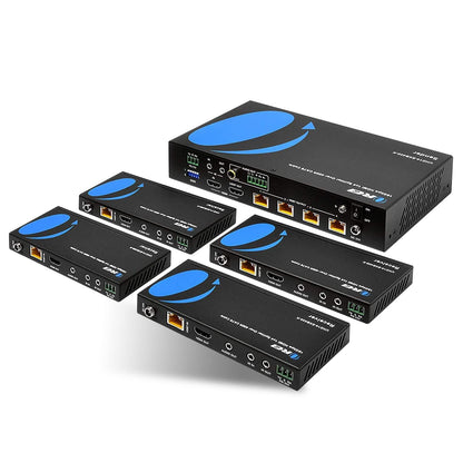 OREI 4K 4x4 HDMI Extender Matrix - UltraHD 4K @ 60Hz 4:4:4 Over Single CAT5e/6/7 Cable with HDR Switcher & IR Control, RS-232 - Up to 230 Ft - 1080P Downscale - 4 x Loop Out - 4 Receivers Included