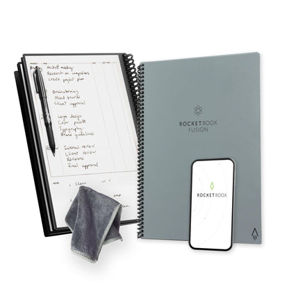 Rocketbook Fusion Hybrid Reusable Planner and Notebook in One, Additional Blank Pages, Goal and Project Tracker, Undated Planner, Letter Size 8.5x11, Black (Pack of 1)