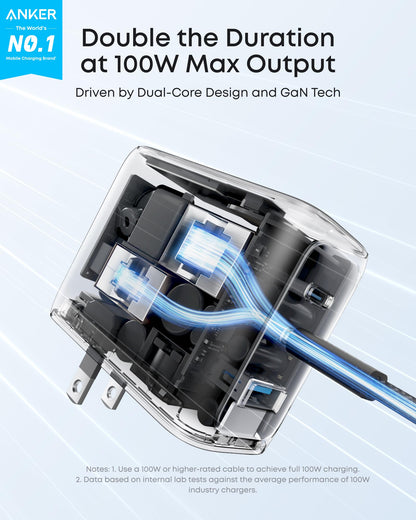Anker Charger, 100W Max Ultra-Compact 3-Port GaN USB C Charger Block with Smart Display and Touch Control, Fast Wall Adapter for iPhone 17/16 Series, iPad, MacBook (Include Charge Cable, Non-Battery)