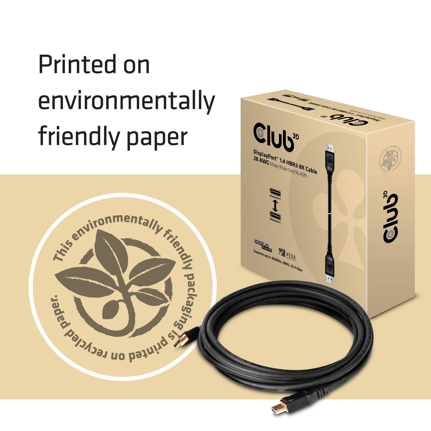 Club3D CAC-2068 VESA Certified DisplayPort to DisplayPort 1.4/Hbr3 M/M Cable DP 1.4 8K 60Hz 2m - 6,56ft
