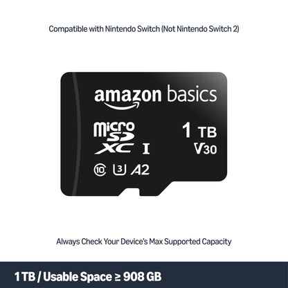 Amazon Basics microSDXC Memory Card with Full Size Adapter, A2, U3, Read Speed up to 100 MB/s, 64GB, Black (2pack)