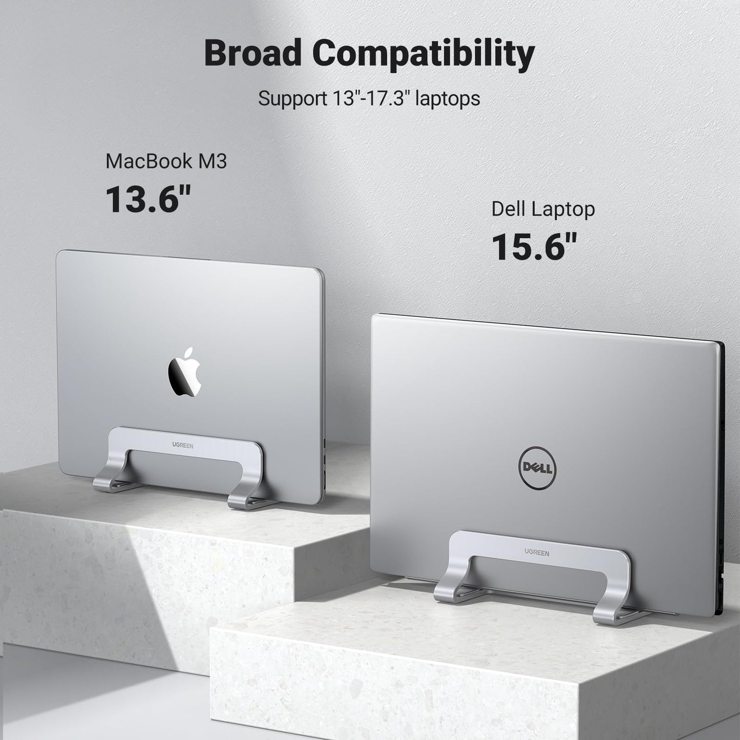 UGREEN Vertical Laptop Stand Holder for Desk Compatible with MacBook Pro, MacBook Air Stand Vertical Aluminum Adjustable for Up to 17.3 Inch Gaming Laptop, Gray