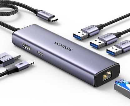 UGREEN Revodok 6 in 1 USB C Hub Gigabit Ethernet Adapter with 4K HDMI, 100W PD Charging, USB A Data Ports Compatible with Mac M1, M2, M3, M4,M5,iPad, iPhone 16 Pro/Pro Max, Steam Deck