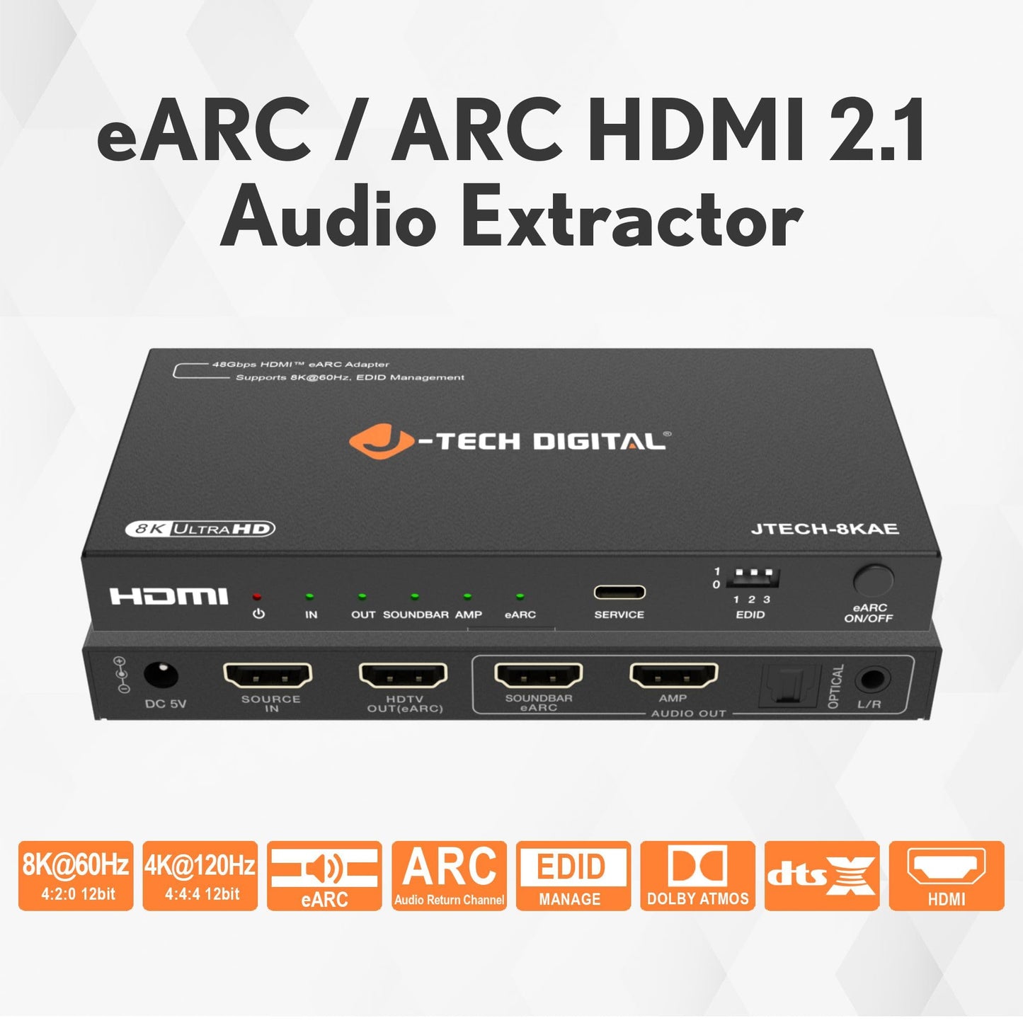J-Tech Digital Premium Quality 1080P HDMI To HDMI + Audio (SPDIF + RCA Stereo) Audio Extractor Converter (JTDAT5CH)
