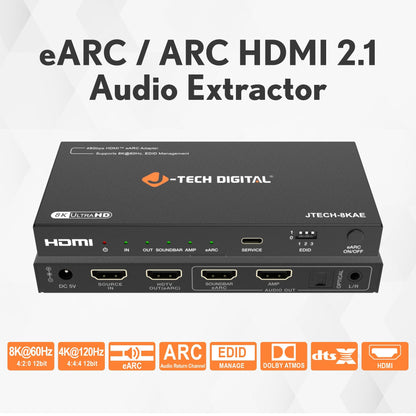 J-Tech Digital Premium Quality 1080P HDMI To HDMI + Audio (SPDIF + RCA Stereo) Audio Extractor Converter (JTDAT5CH)