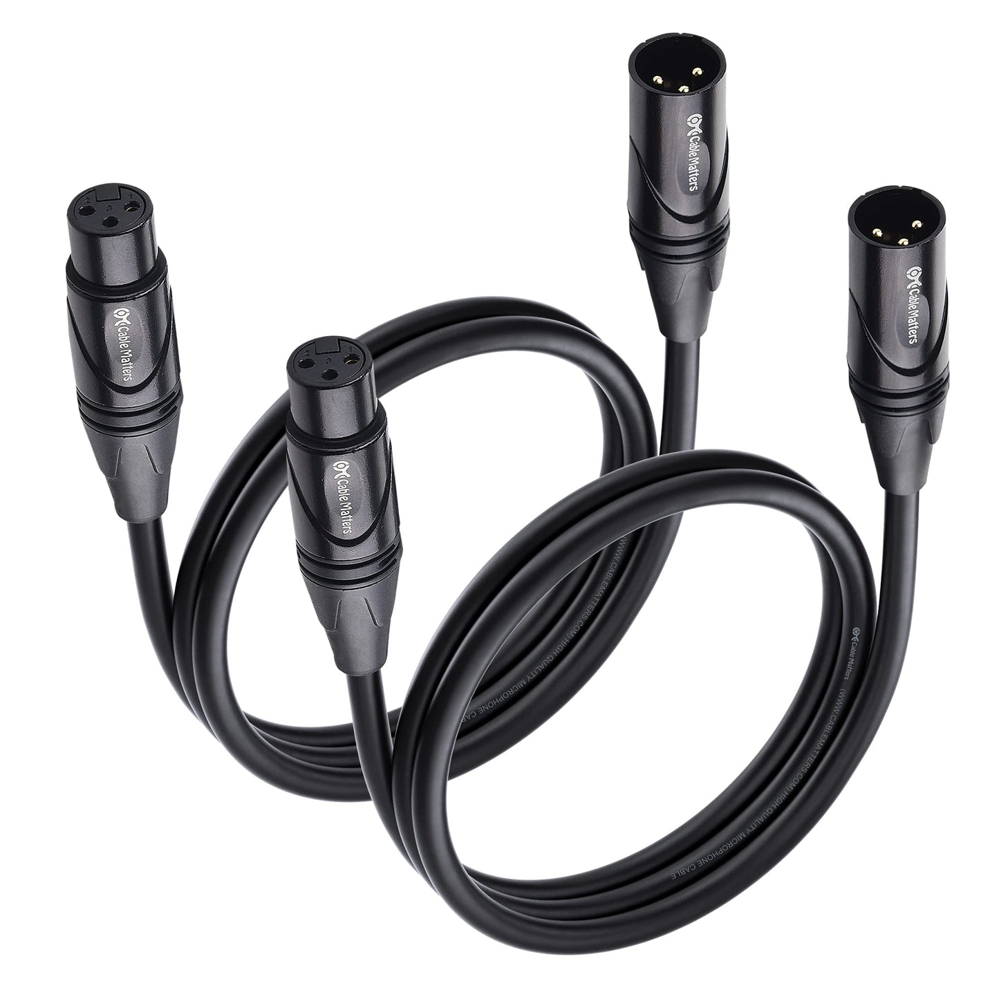 Cable Matters 2-Pack Premium XLR to XLR Cables - 6ft, Male to Female Microphone Cable, Oxygen-Free Copper (OFC) Mic Cord, Black