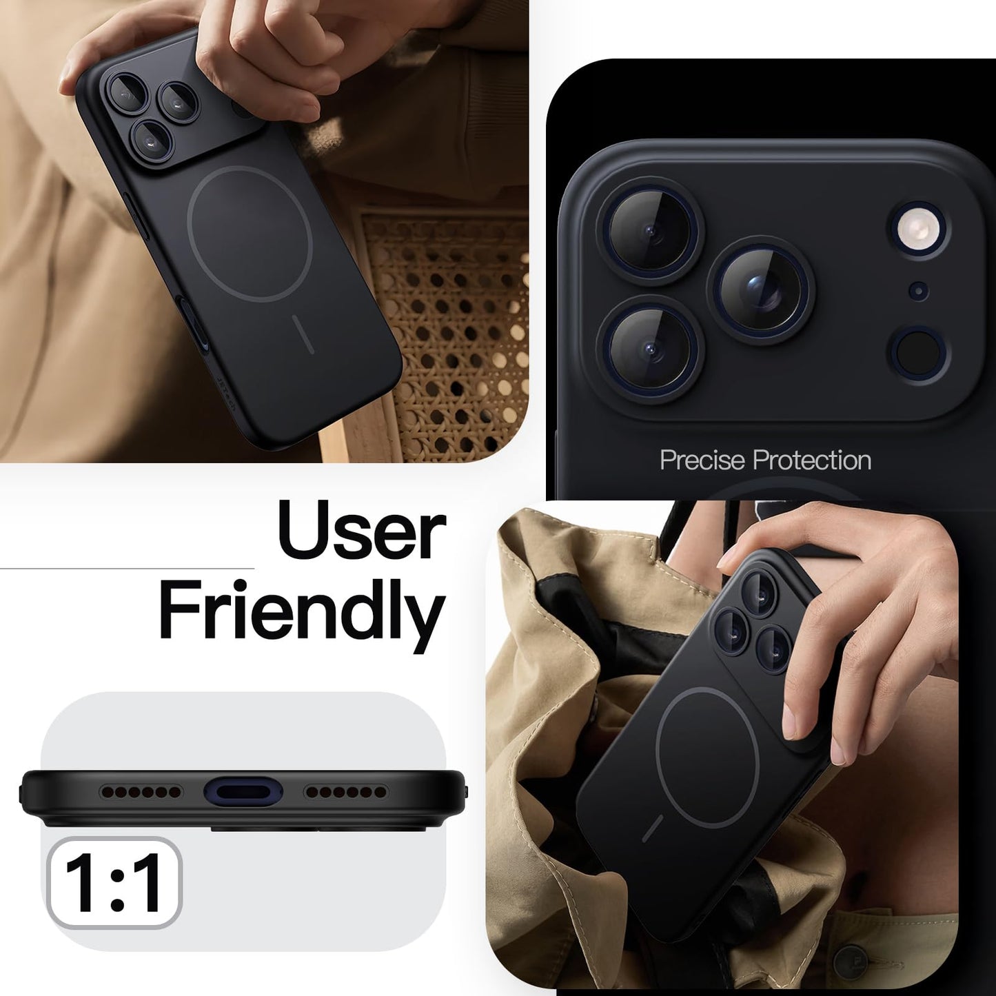 JETech Magnetic Slim Case for iPhone 17 Pro Max 6.9-Inch, Compatible with MagSafe, Ultra-Thin Lightweight Minimalist Phone Cover with Matte Finish and Full Camera Lens Protection (Black)