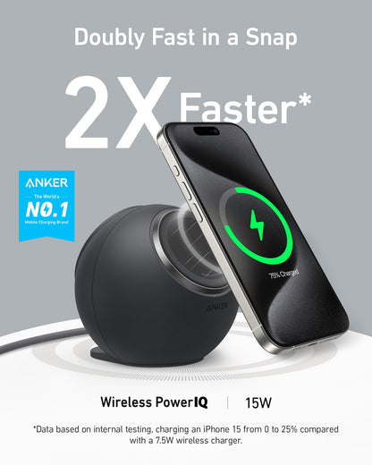 Anker MagGo Magnetic Charging Station, Qi2 Certified 15W Ultra-Fast MagSafe Wireless Charger for iPhone 15/14/13, 8-in-1 Power Strip with 3 AC and 4 USB Desktop Charger for MacBook and More (White)