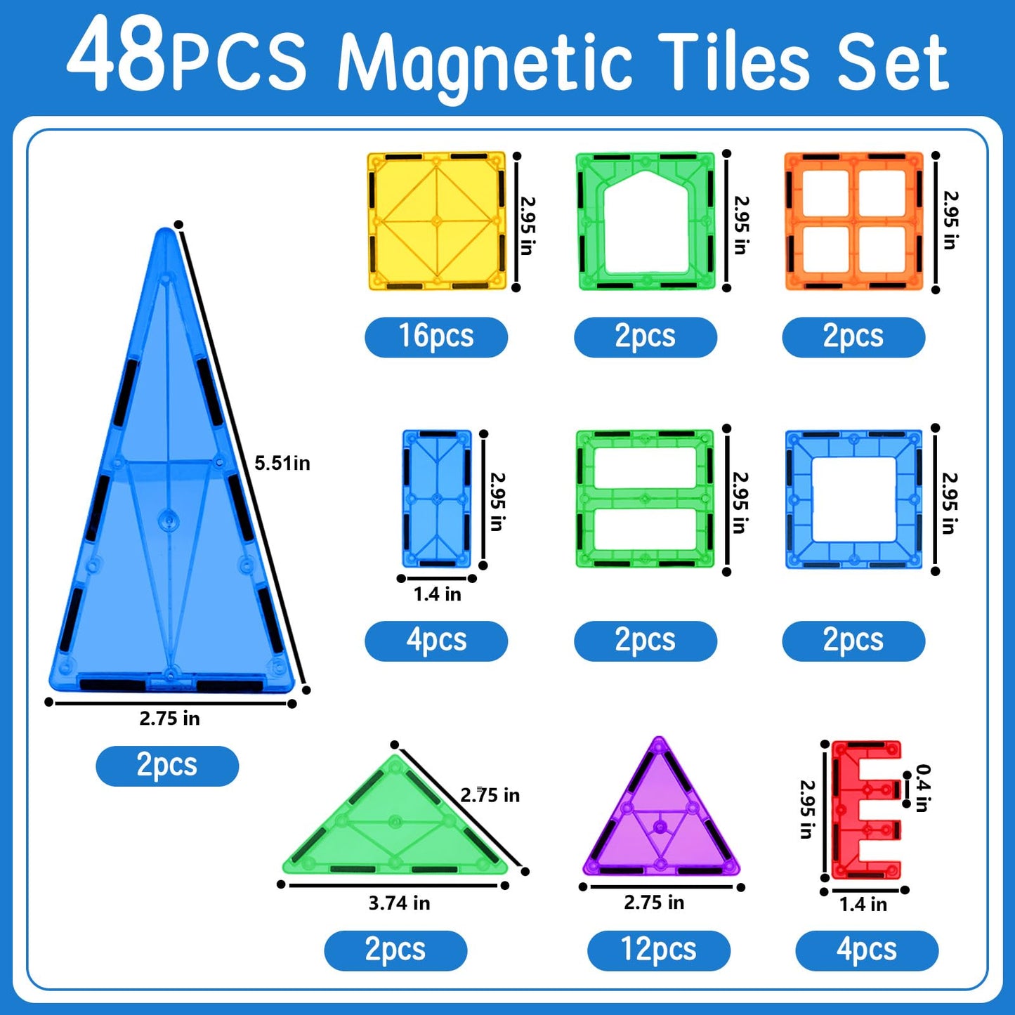 Magnetic Tiles Toddler Building Blocks Toys, Magnet Montessori Kids Toys for 3+ Year Old Boys and Girls, Preschool Learning Sensory STEM Education Gift Games, Birthday Gifts Idea for Kids Toddlers.