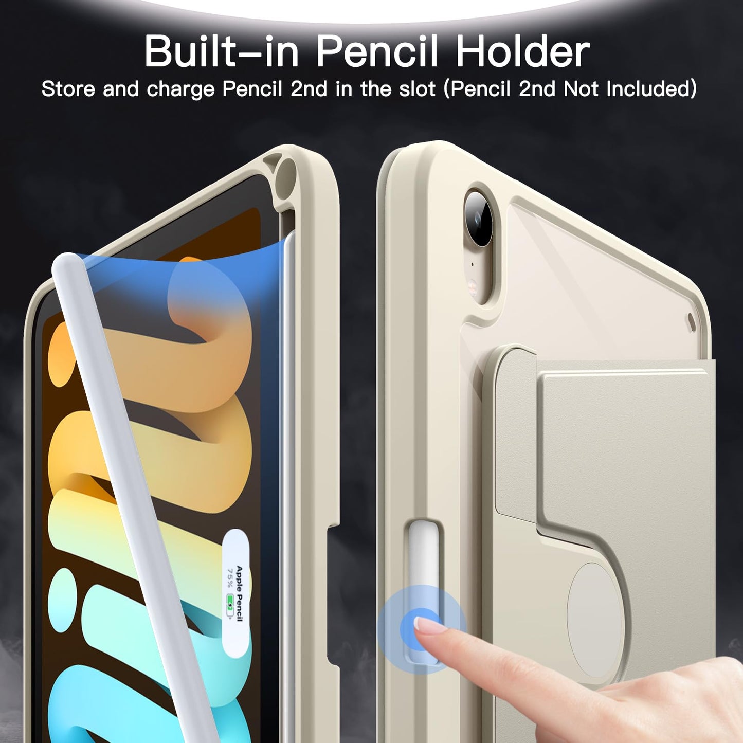 JETech Rotating Case for iPad mini (A17 Pro, 2024 Model, 7th Generation) / mini 6 (2021 Model, 6th Generation) with Pencil Holder, 360 Degree Rotation Protective Stand Cover Clear Back (Purple)