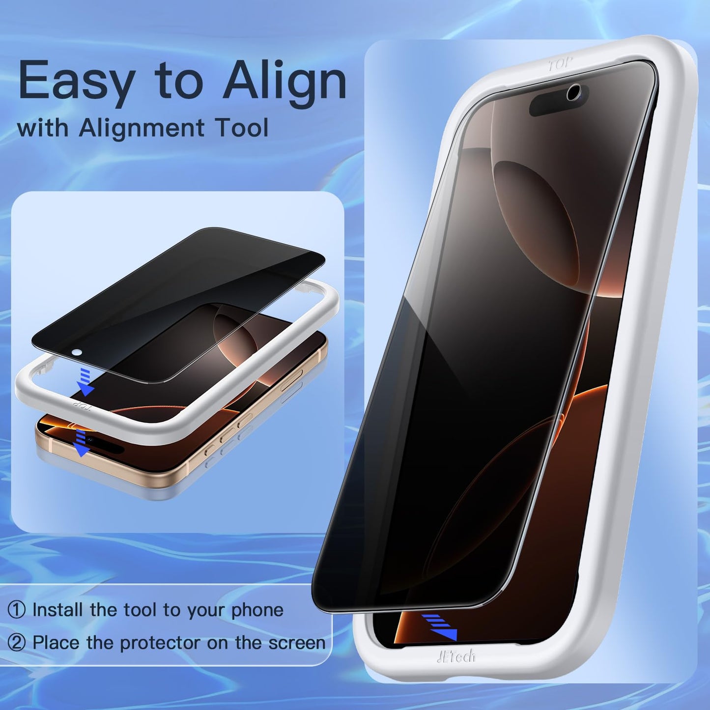 JETech Privacy Screen Protector for iPhone 15 6.1-Inch, Anti-Spy Tempered Glass Film with Easy Installation Tool, 2-Pack