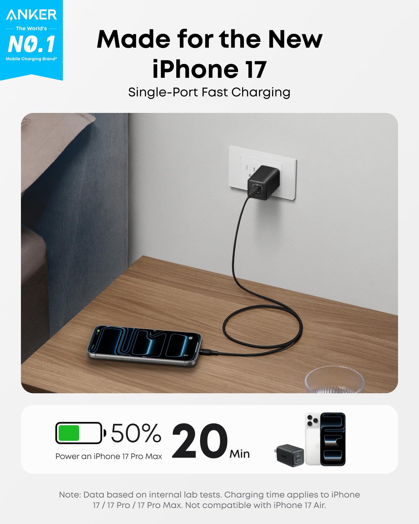 Anker Nano Charger, 47W 2 Port Compact Foldable GaN USB C Charger for iPhone 17/16, Galaxy, Pixel, Compatible with MagSafe (Blue)