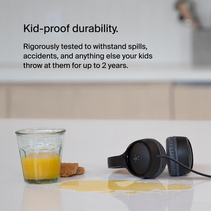 Belkin SoundForm Mini - Wireless Bluetooth Kids Headphones, 30H Battery, 85dB Safe Volume Limit, Built-in Microphone - Toddler On-Ear Earphones for iPhone, iPad - Ideal for School - Blue w/Case