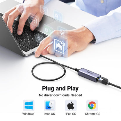 UGREEN USB C to Ethernet Adapter, Plug and Play 1Gbps Ethernet Adapter, Aluminum Case, (Thunderbolt 4/3 Compatible) to RJ45 Network Dongle, Compatible for MacBook Pro/Air, iPhone 17 Pro/Max, iPad, XPS