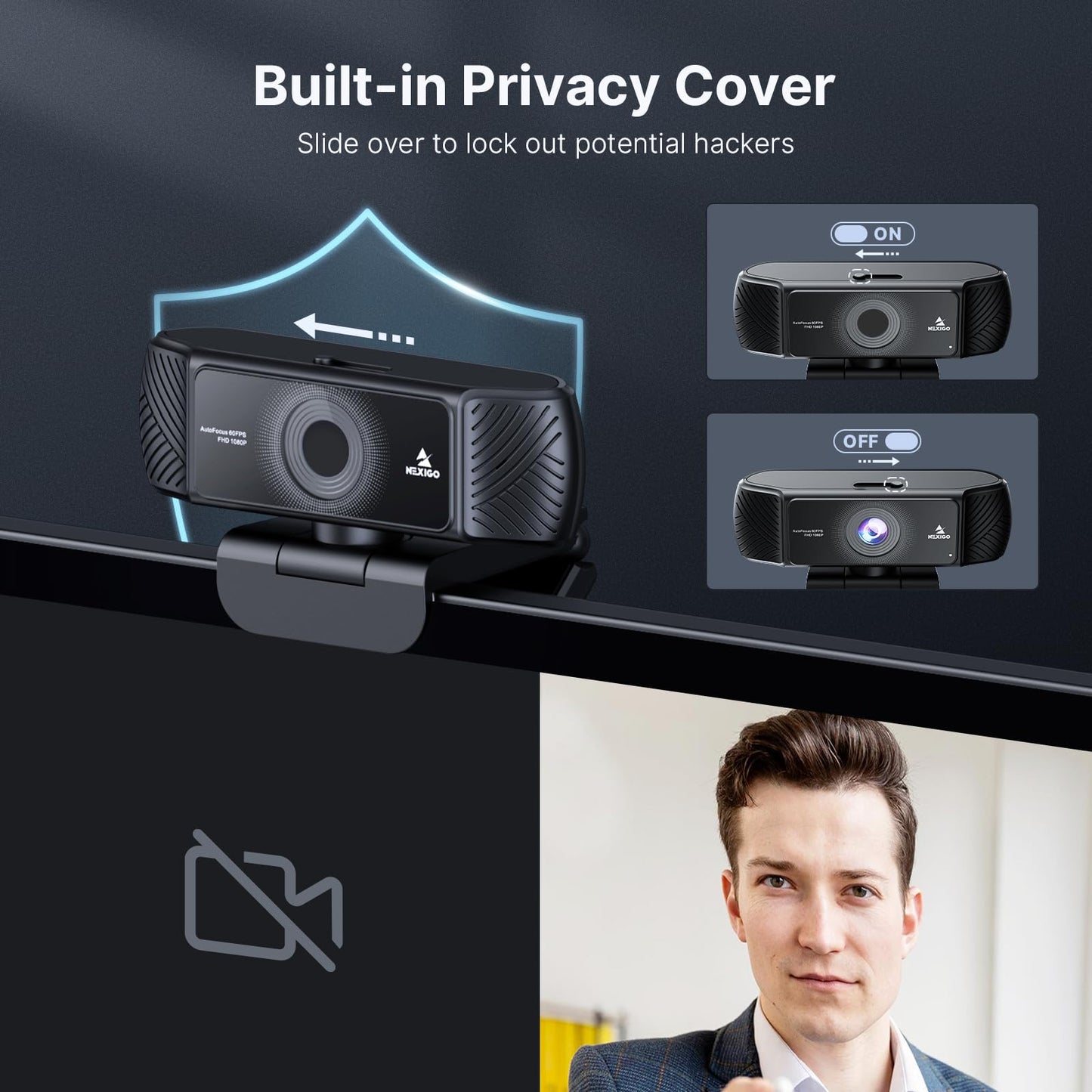 NexiGo N60 1080P Webcam with Microphone, Software Control & Privacy Cover, USB HD Computer Web Camera, Plug and Play, for Zoom/Skype/Teams, Conferencing and Video Calling