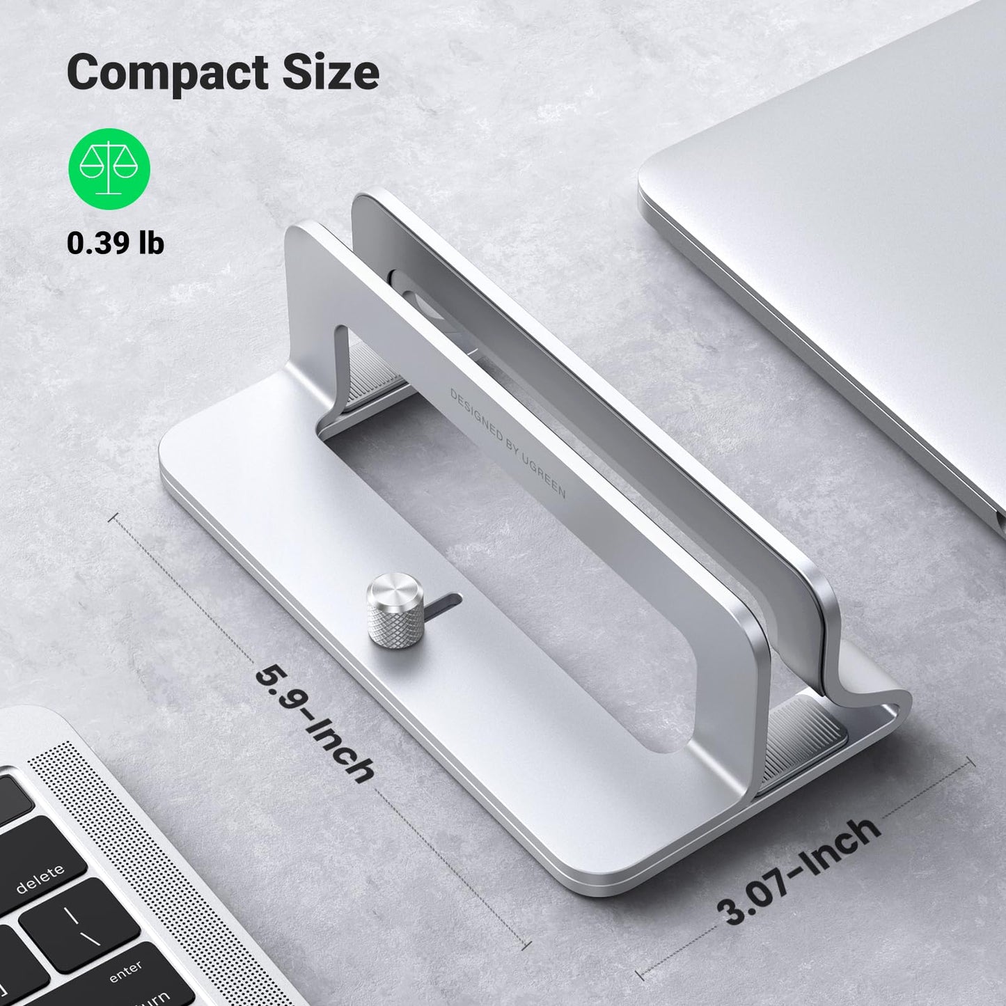 UGREEN Vertical Laptop Stand Holder for Desk Compatible with MacBook Pro, MacBook Air Stand Vertical Aluminum Adjustable for Up to 17.3 Inch Gaming Laptop, Gray