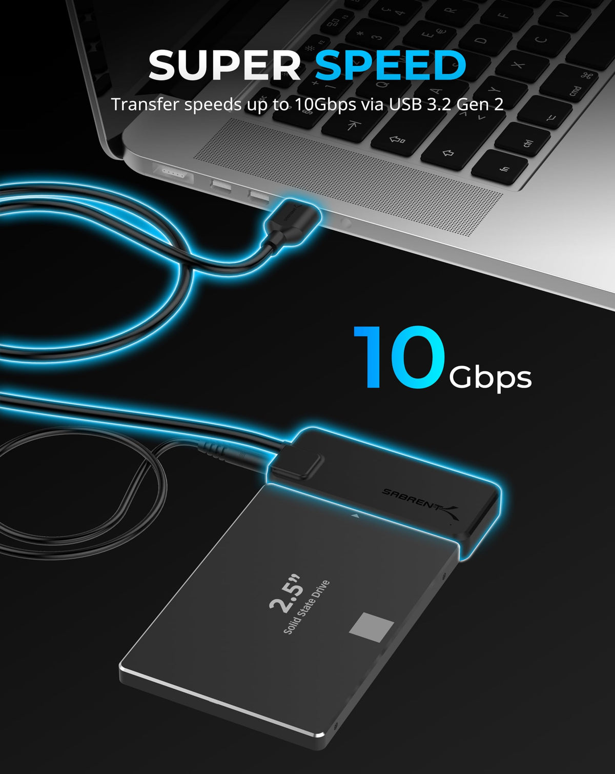 SABRENT USB 3.0 to 2.5in SATA Adapter Cable for SSD & HDD, UASP (EC-SSHD)