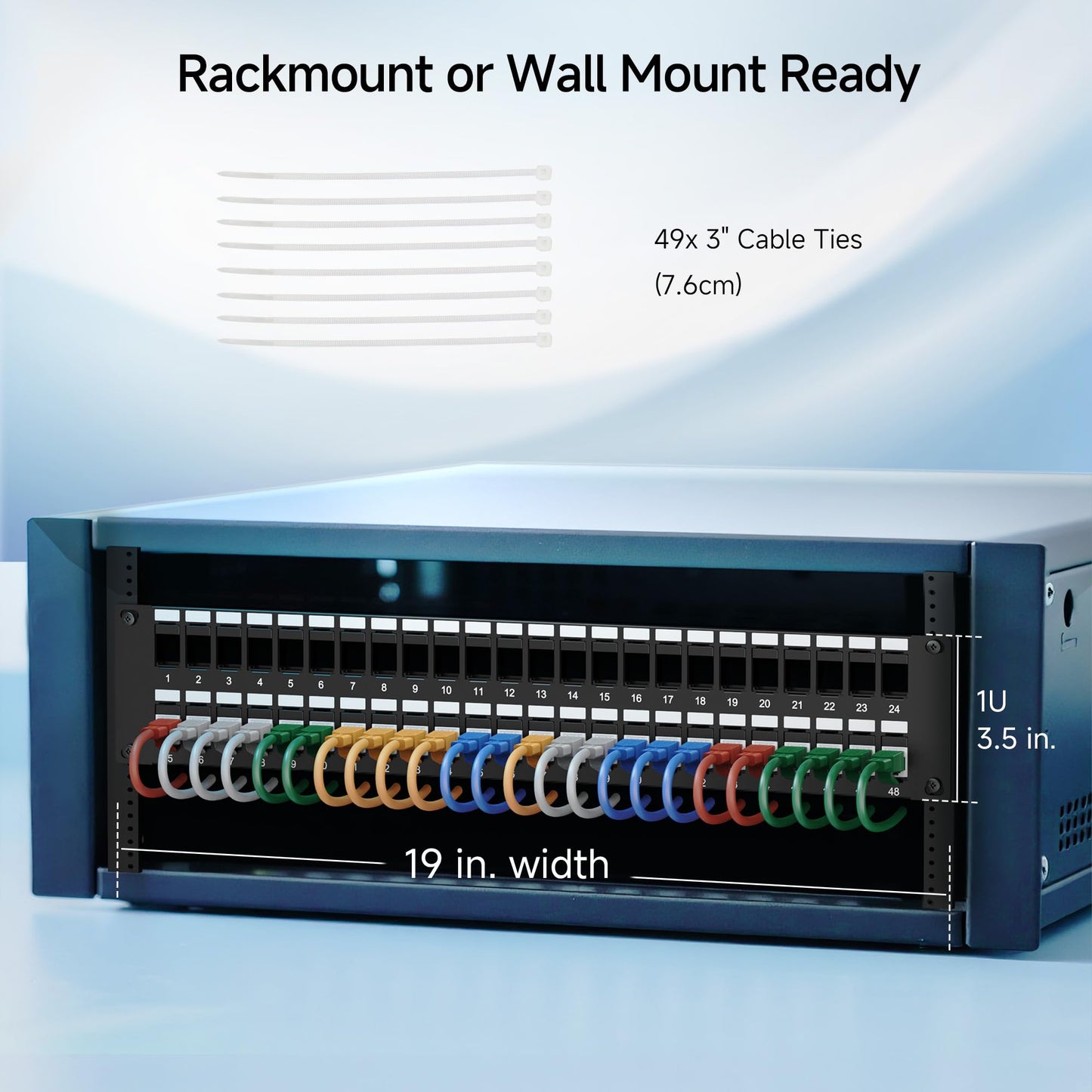 Cable Matters Rackmount or Wall Mount 1U 24 Port Keystone Patch Panel with Cable Management and Support Bar, 19-inch Blank Patch Panel for Keystone Jacks