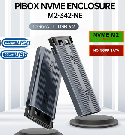 PiBOX India NVMe M2 Enclosure - Dual Protocol USB 3.2 Tool-Free Case, PCI-E Reader, USB-C, M & B+M Keys, 2230/2242/2260/2280 SSDs
