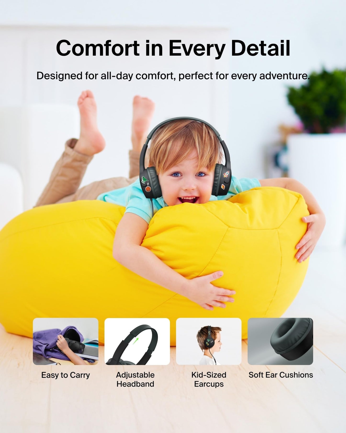Belkin SoundForm Mini - Wireless Bluetooth Kids Headphones, 30H Battery, 85dB Safe Volume Limit, Built-in Microphone - Toddler On-Ear Earphones for iPhone, iPad - Ideal for School - Blue w/Case