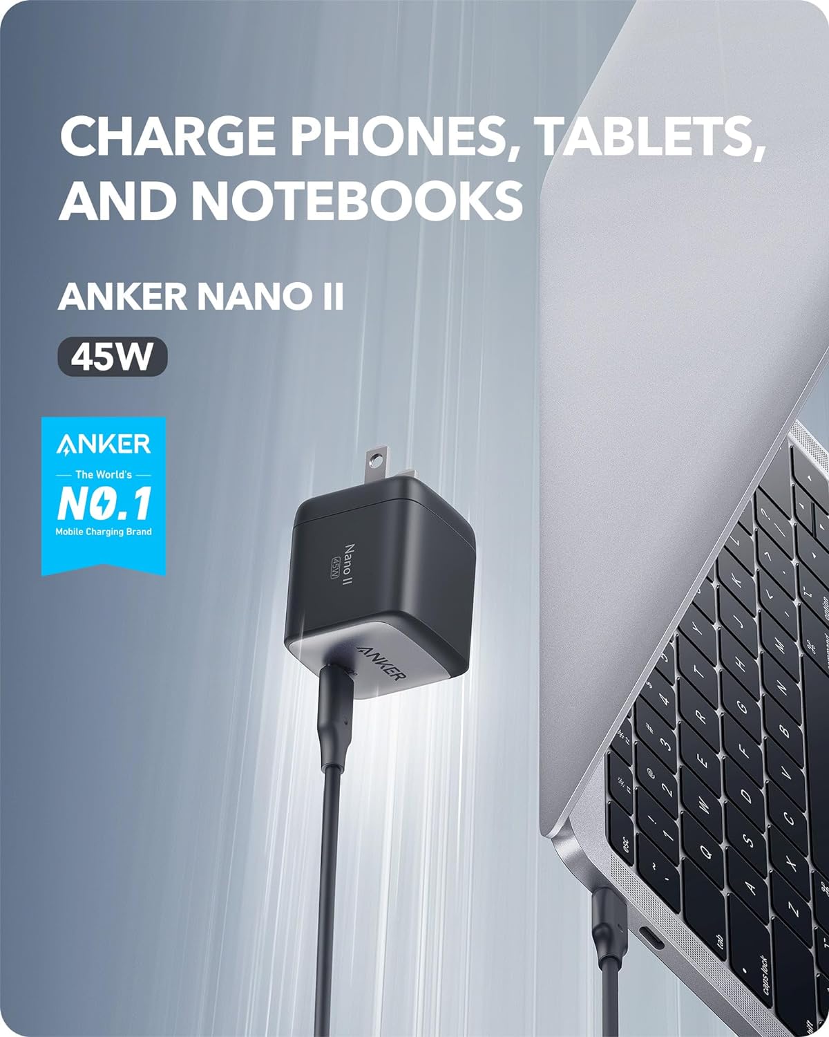 Anker Nano II 45W USB C Charger, GaN II PPS Fast Compact Foldable Charger for MacBook Pro, Galaxy, iPhone 15, Steam Deck, and More