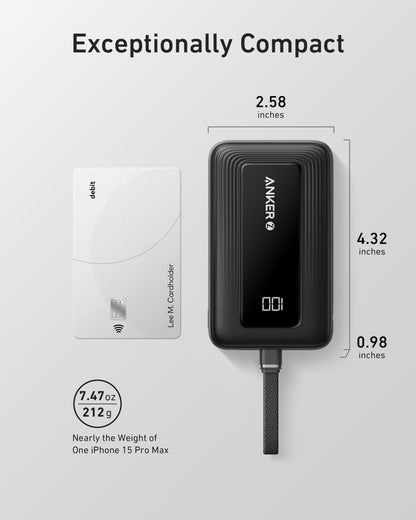 Anker Zolo Power Bank (2025 Upgraded Version), 20,000mAh 30W High-Speed Portable Charger with Built-in USB-C Cable, Battery Pack for iPhone 17/16 / 15 Series, Galaxy, and More