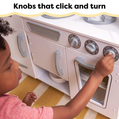 KidKraft Vintage Wooden Play Kitchen with Pretend Ice Maker and Play Phone, White