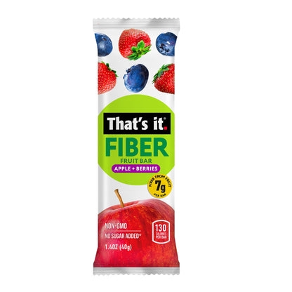 That’s it. High Fiber Fruit Bars Variety Pack (12 Count) – Cinnamon, Pear, Mixed Berries & Cherry, 7g Fiber from Real Fruit, 3-4 Ingredients, No Added Sugar, 130 Calories, Gluten-Free, Top 12 Allergen-Free, Non-GMO