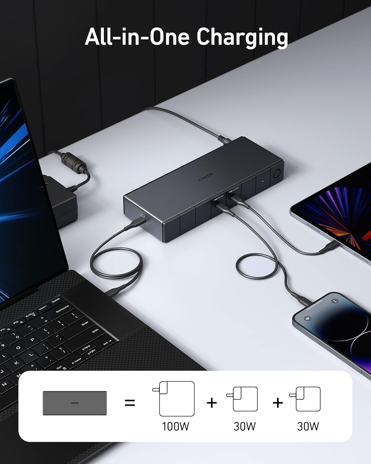 Anker 778 Thunderbolt Docking Station (12-in-1, Thunderbolt 4), 40 Gbps with Max 100W Charging for Laptop, Single 8K, Quad 4K Display, Ethernet, 6 USB Ports for Dell, HP Laptops and More(Gray)