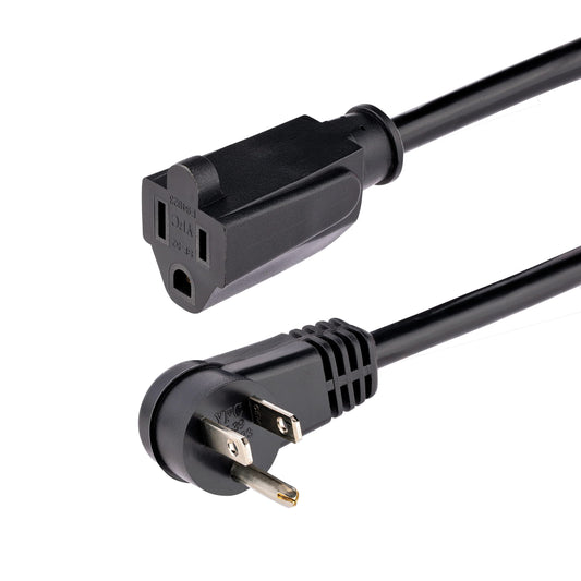 StarTech.com 1ft (0.3m) Power Extension Cord, Right Angle NEMA 5-15P to NEMA 5-15R, 13A 125V, 16AWG, Computer Power Extension Cord, AC Outlet Extension Cable, UL Listed (PAC101R1)