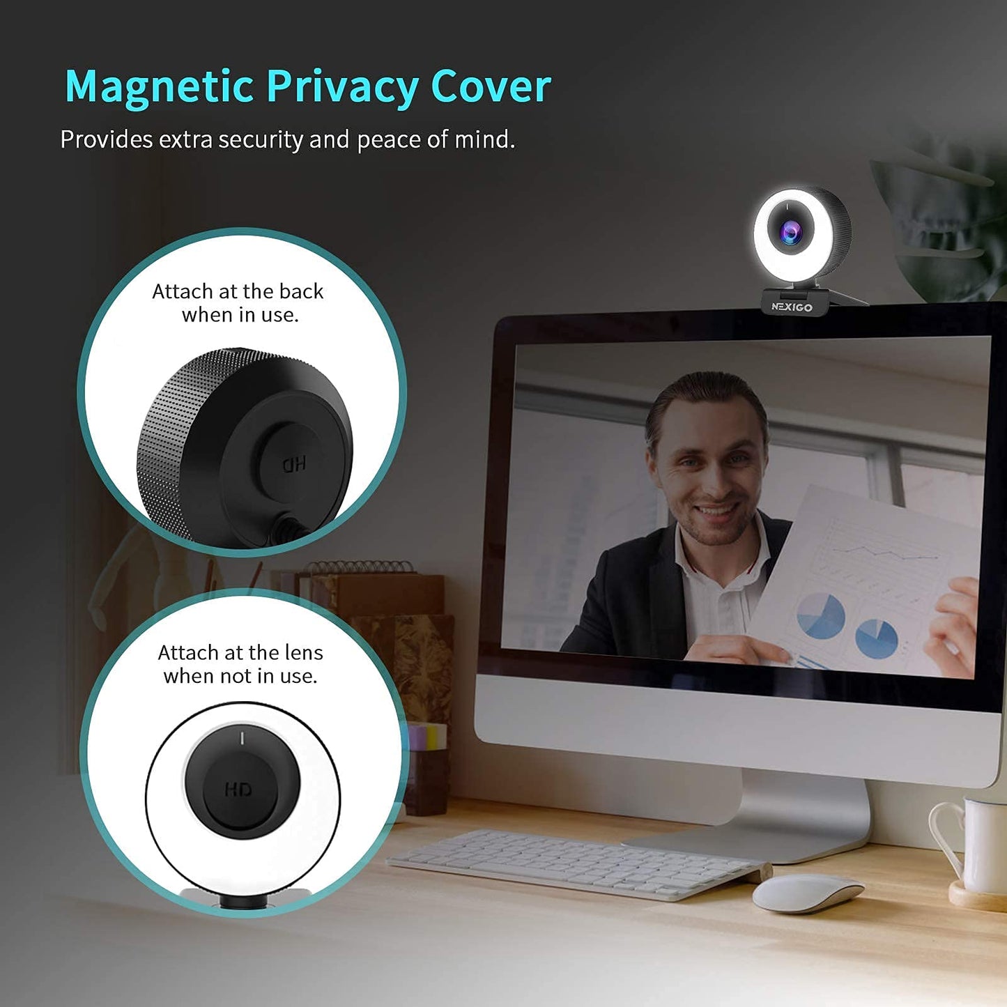NexiGo N60 1080P Webcam with Microphone, Software Control & Privacy Cover, USB HD Computer Web Camera, Plug and Play, for Zoom/Skype/Teams, Conferencing and Video Calling