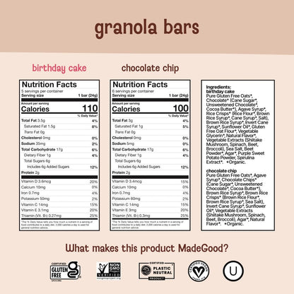 MadeGood Chocolate Lovers Variety Pack, Granola Bars, Morning Bars & Drizzled Birthday Cake Bars