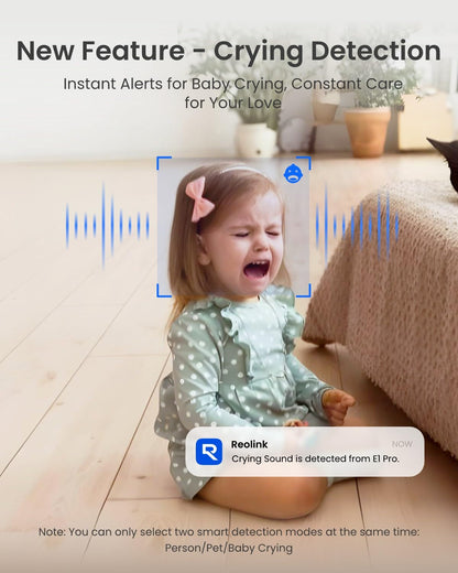REOLINK E1 Pro 3K PT Wi-Fi Indoor Camera for Baby & Pet Monitoring, Auto Tracking, 5MP Night Vision Enhanced by F1.6 Aperture, Person/Pet/Baby Crying Detection, 2.4/5GHz Wi-Fi, Two-Way Audio