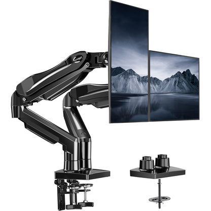 HUANUO FlowLift™ Dual Monitor Stand, Fully Adjustable Gaming Monitor Desk Mount for 13–32″ Computer Screens, Full Motion VESA 75x75/100x100 with C-Clamp & Grommet Base, Each Arm Holds 4.4 to 19.8 lbs