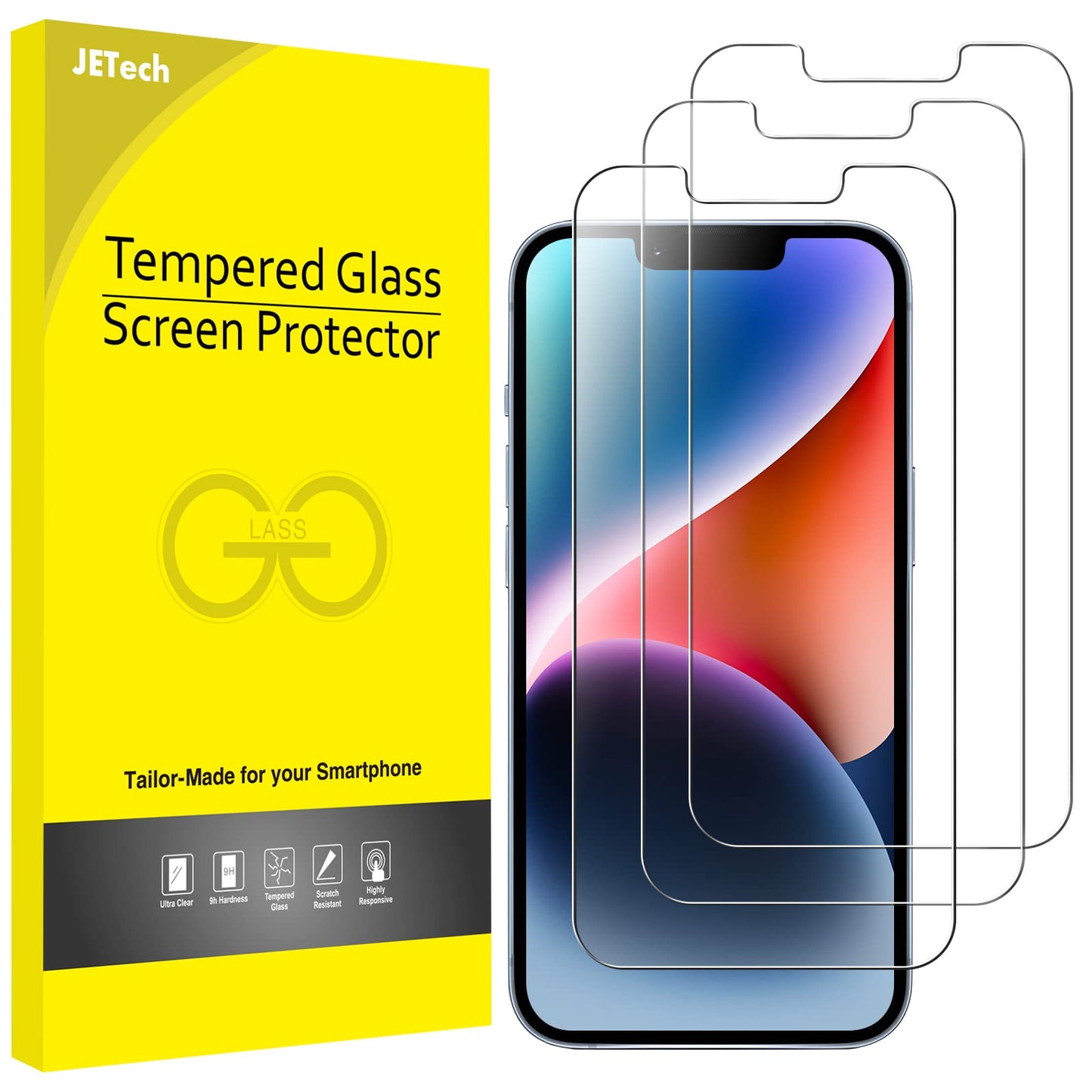 JETech Screen Protector for iPhone 17e (2026) / iPhone 16e / iPhone 14, Tempered Glass Film, 6.1-Inch Display, 3-Pack