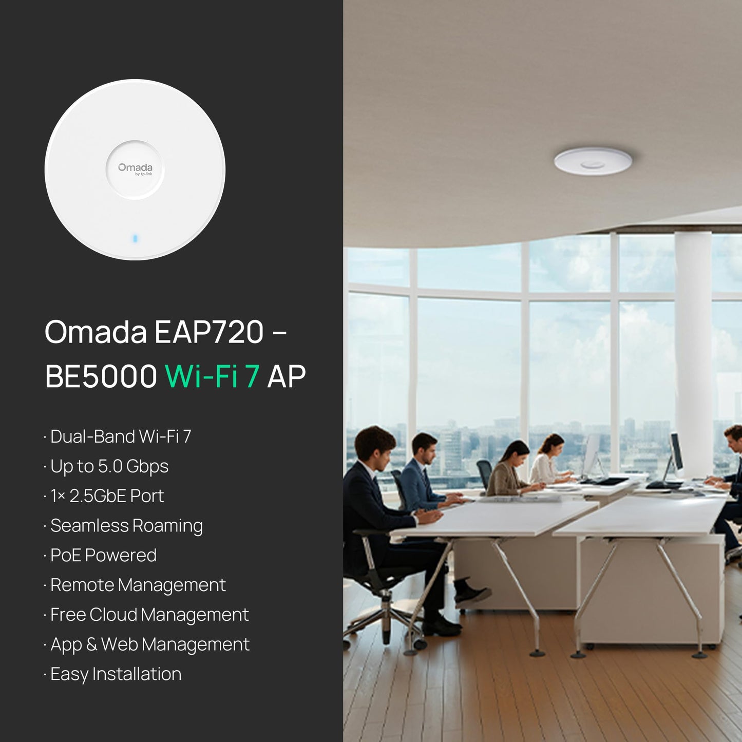 TP-Link Omada WiFi 6 Wireless Access Point - AX3000 Dual Band, 1G Port, PoE+ or DC Powered, DC Adapter Included, 5yr Warranty, Captive Portal, Mesh, WPA3, Roaming, Business WiFi Experience(EAP650)