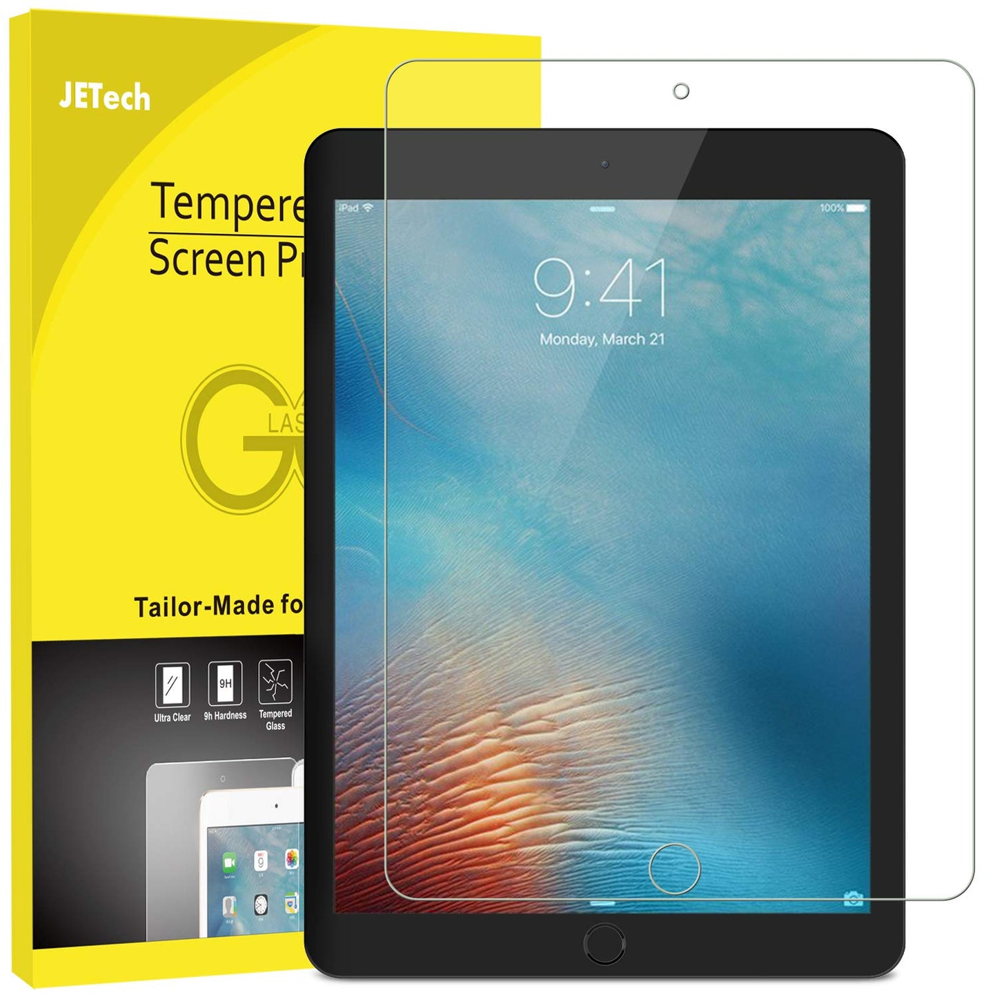 JETech Screen Protector for iPad (10.2-Inch, 2021/2020/2019 Model, 9/8/7 Generation), Tempered Glass Film, 1-Pack